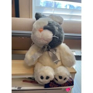 Vintage 1991 Fairview Grey White Bunny Rabbit Plush Silver Bow Stuffed Animal